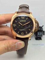 Swiss Replica Luminor Marina Panerai Watch Gold Case Brown Leather